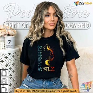 Kamala Harris Shirt, 2024 Election Walz Running Mate Funny Cat Design Tee