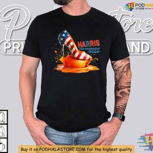 Kamala Harris Shirt with American Flag High Heel Anti Trump Orange Crush 2