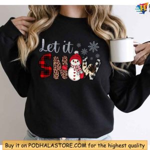 Let It Snow Sweatshirt, Snowman and Snowflake Christmas Tee, Holiday Gift