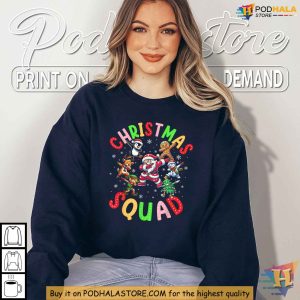 Matching Family Christmas Shirt with Festive Squad Characters for Xmas 2024