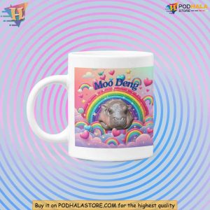 Moo Deng Baby Hippo Coffee Mug, Adorable Pygmy Hippo Rainbow Design