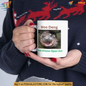 Moo Deng Ceramic Mug, Cute Baby Hippo Thai-English Khao Kheow Zoo Gift