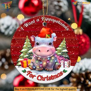 Moo Deng Christmas Ornament, Cute Hippopotamus Holiday Decor Xmas Gift