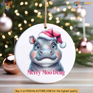 Moo Deng Christmas Ornament for Hippo Lovers, Cute Viral Hippo Xmas Decoration