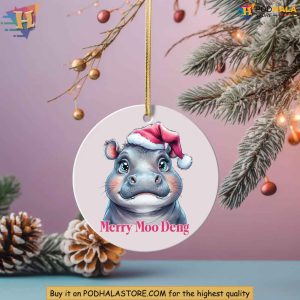 Moo Deng Christmas Ornament for Hippo Lovers Cute Viral Hippo Xmas Decoration 3