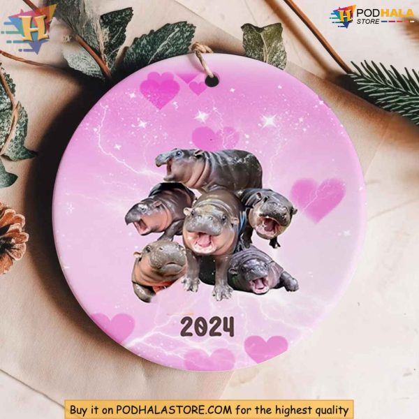 Moo Deng Ornament, Adorable Baby Hippo 2024 Christmas Decoration Gift