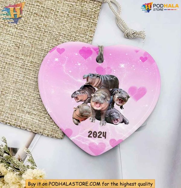 Moo Deng Ornament, Adorable Baby Hippo 2024 Christmas Decoration Gift