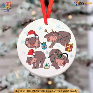 Moo Deng Ornament, Cute Baby Hippo Xmas Decor, Hippo Christmas Tree Ornament