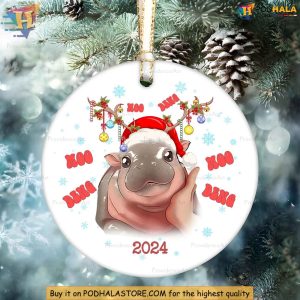 Moo Deng Ornament, Funny Hippo Christmas Decor, Cute 2024 Gift for Kids and Family