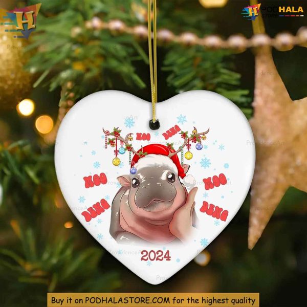 Moo Deng Ornament, Funny Hippo Christmas Decor, Cute 2024 Gift for Kids and Family