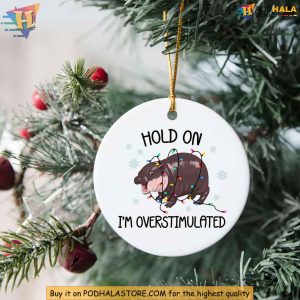Moo Deng Ornament Hold On Im Overstimulated Hippo Funny Christmas Animal 2