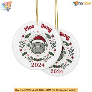 Moo Deng Santa Christmas Ornament 2024 Pygmy Hippo Cute Holiday Decor 3