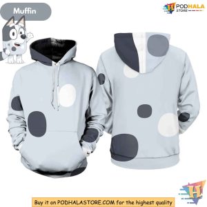 Muffin Heeler 3D Hoodie, Bluey Character Cosplay Sweatshirt, Family Gift Tee