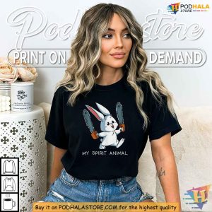 My Spirit Animal Bunny with a Chainsaw Shirt Funny Crazy Rabbit T Shirt 4