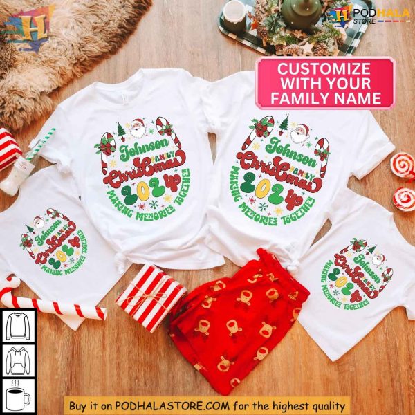 Personalized Family Christmas Shirt, Custom 2024 Holiday Pajama Tee for Families