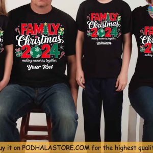 Personalized Family Christmas Shirt, Custom 2024 Pajama Shirts for Holiday