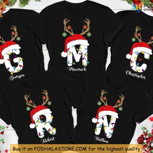 Personalized Family Christmas Shirt, Custom Holiday Lights Monogram Matching Tee