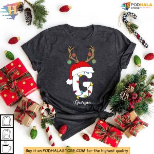 Personalized Family Christmas Shirt Custom Holiday Lights Monogram Matching Tee 2
