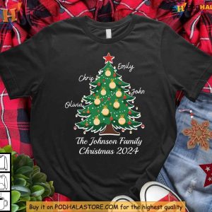 Personalized Family Christmas Shirt, Custom Tree Design, Matching Family Holiday Tee