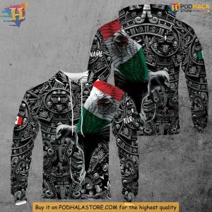 Personalized Mexican Eagle Hoodie, Custom Aztec Name 3D Design Gift