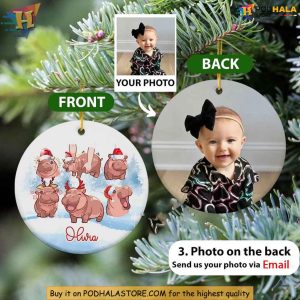 Personalized Moo Deng Ornament, Cute Custom Hippo Gift for Christmas Fans