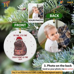 Personalized Moo Deng Ornament, Cute Hippo Meme, Custom Photo Christmas Decor