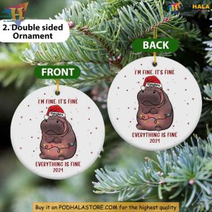 Personalized Moo Deng Ornament Cute Hippo Meme Custom Photo Christmas Decor 2