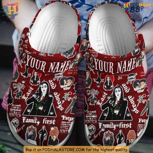 Personalized Morticia Addams Shoes, Family First Themed Gothic Crocs