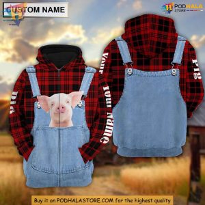 Personalized Pig Red Plaid 3D Hoodie Custom Name Animal Design Apparel 2