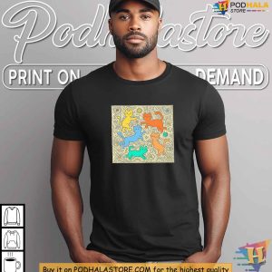 Playful Cats Keith Haring Doodle Shirt, Abstract Art Style Graphic Tee