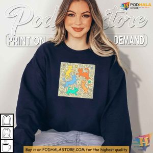 Playful Cats Keith Haring Doodle Shirt Abstract Art Style Graphic Tee 2