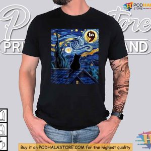 Starry Night Black Cat Comma La Kamala Harris Shirt Halloween 2024 Tee 3