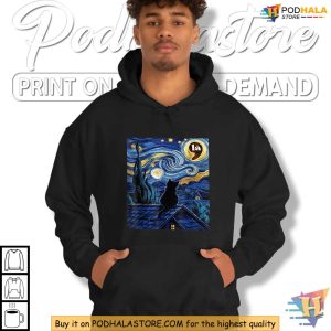 Starry Night Black Cat Comma La Kamala Harris Shirt Halloween 2024 Tee 4