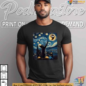 Starry Night Black Cat Kamala Harris Halloween Shirt, Artistic Political Tee