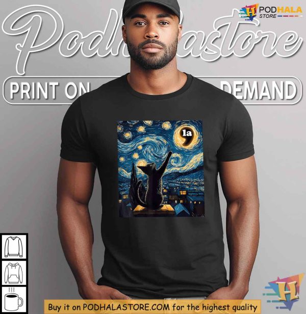 Starry Night Black Cat Kamala Harris Halloween Shirt, Artistic Political Tee