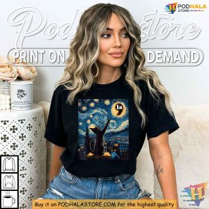 Starry Night Black Cat Kamala Harris Halloween Shirt Artistic Political Tee 2