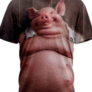 Temu Pig Shirt, Funny Relaxed Pig 3D Graphic Tee, Cute Animal Lover Clothing