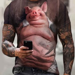 Temu Pig Shirt Funny Relaxed Pig 3D Graphic Tee Cute Animal Lover Clothing 2