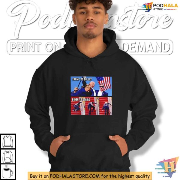 Trump vs Bullet Biden vs Steps Shirt, Political Humor Meme Satire Apparel