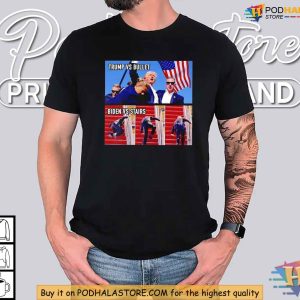 Trump vs Bullet Biden vs Steps Shirt Political Humor Meme Satire Apparel 4