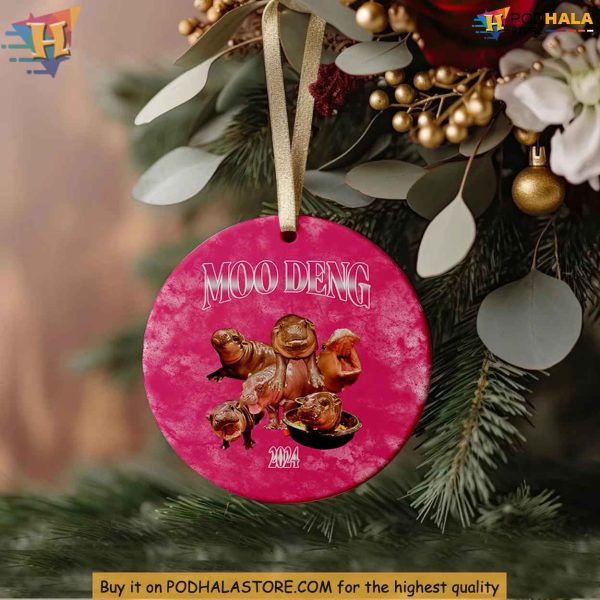 Viral Moo Deng Hippo Christmas Ornament, Pygmy Hippo Meme Xmas Gift