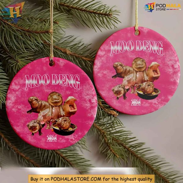 Viral Moo Deng Hippo Christmas Ornament, Pygmy Hippo Meme Xmas Gift