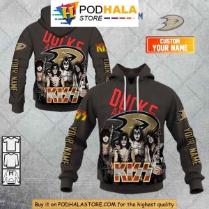 Custom Anaheim Ducks and KISS 3D Hoodie, Perfect for Hockey Rock Fans
