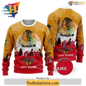 Custom Chicago Blackhawks Sweater Funny Xmas Sweater for Hockey Fans 2