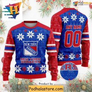 Customizable New York Rangers Ugly Sweater, Funny Xmas Hockey Gift