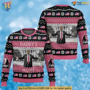 Daddys Home Ugly Sweater, Patriotic Xmas Trump Sweater, Funny Christmas Gift