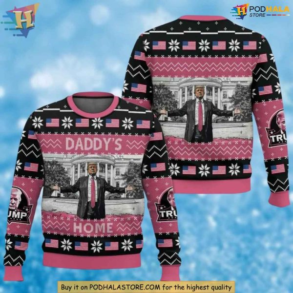 Daddys Home Ugly Sweater, Patriotic Xmas Trump Sweater, Funny Christmas Gift