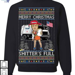 Donald Trump Merry Christmas Shitters Full Funny Ugly Christmas Sweatshirt
