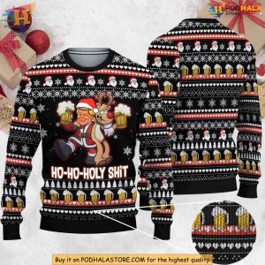 Drunk Santa And Reindeer Ugly Christmas Sweater, Funny Donald Trump Gift