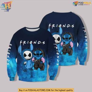 Friends Stitch and Jack Skellington 3D Hoodie Funny Christmas Gift Ideas 3